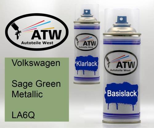 Volkswagen, Sage Green Metallic, LA6Q: 400ml Sprühdose + 400ml Klarlack - Set, von ATW Autoteile West.